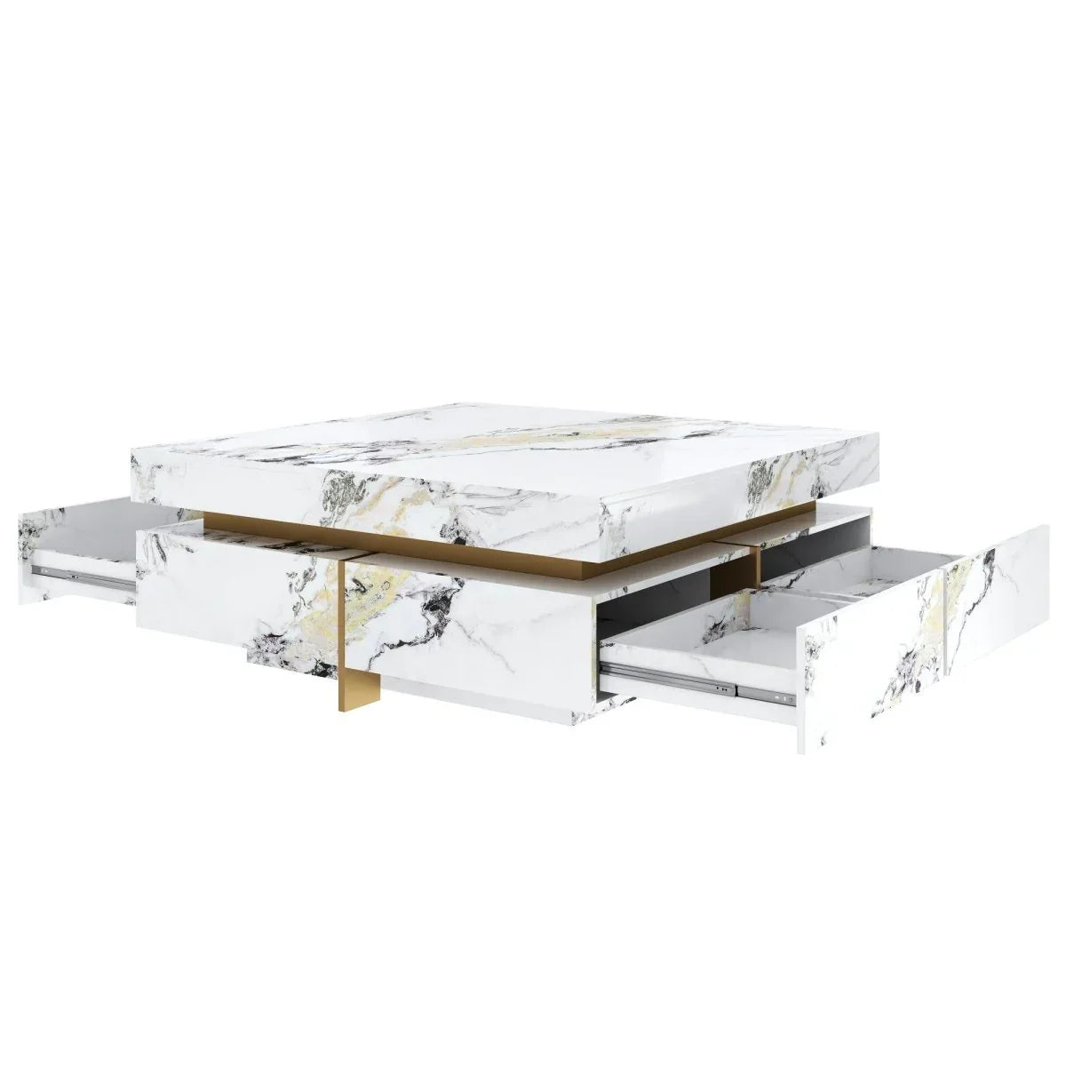 Modern Square White Marble-Textured Coffee Table With Drawers - Omega Lifestyles