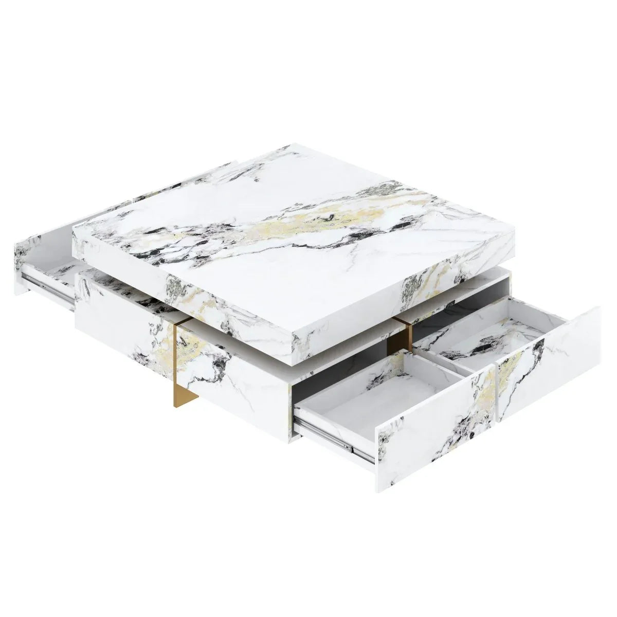 Modern Square White Marble-Textured Coffee Table With Drawers - Omega Lifestyles