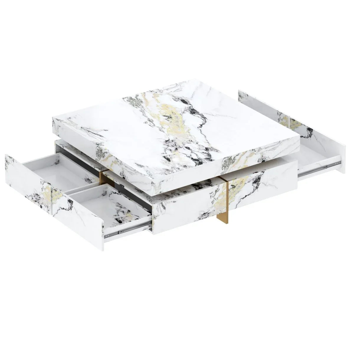 Modern Square White Marble-Textured Coffee Table With Drawers - Omega Lifestyles