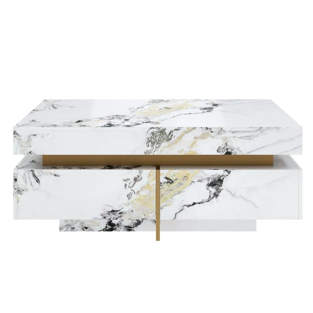 Modern Square White Marble-Textured Coffee Table With Drawers - Omega Lifestyles