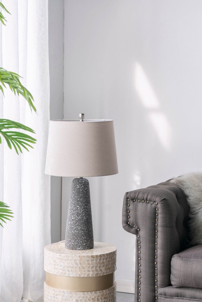 Modern Stone Cone Table Lamp With Beige Drum Shade - Sleep Galleria