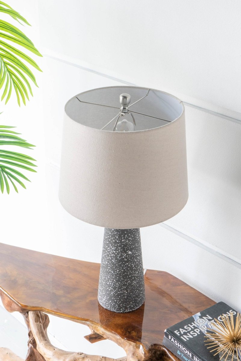 Modern Stone Cone Table Lamp With Beige Drum Shade - Sleep Galleria