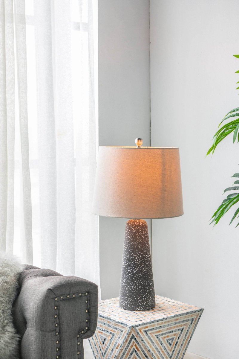 Modern Stone Cone Table Lamp With Beige Drum Shade - Sleep Galleria