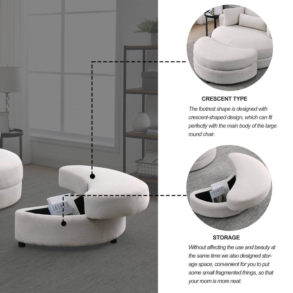 Modern Swivel Fabric Accent Chair With Storage Ottoman - Sleep Galleria