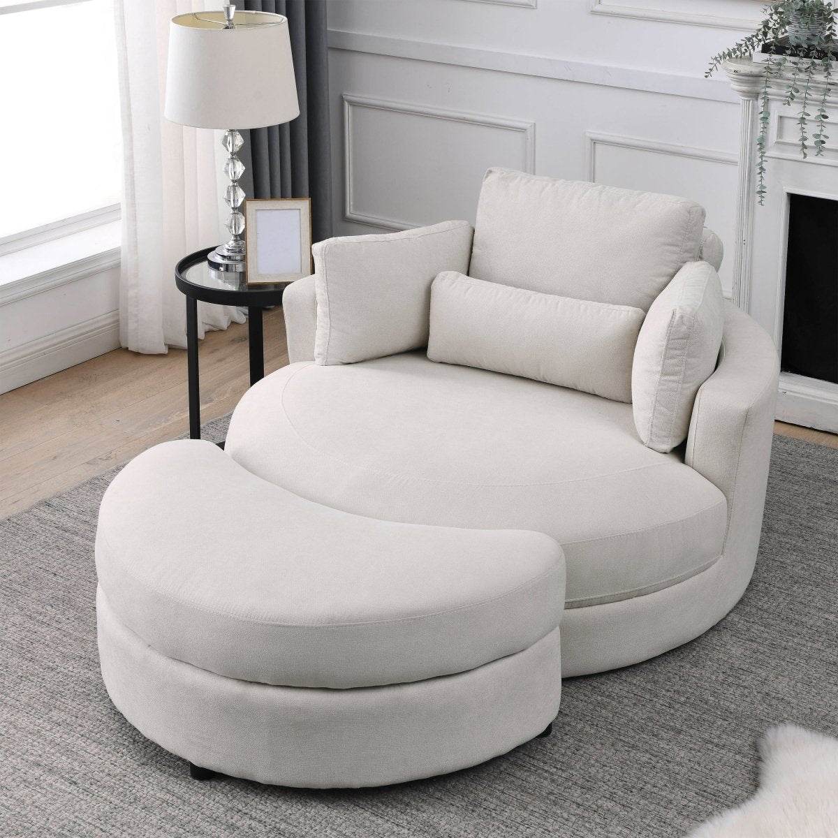 Modern Swivel Fabric Accent Chair With Storage Ottoman - Sleep Galleria