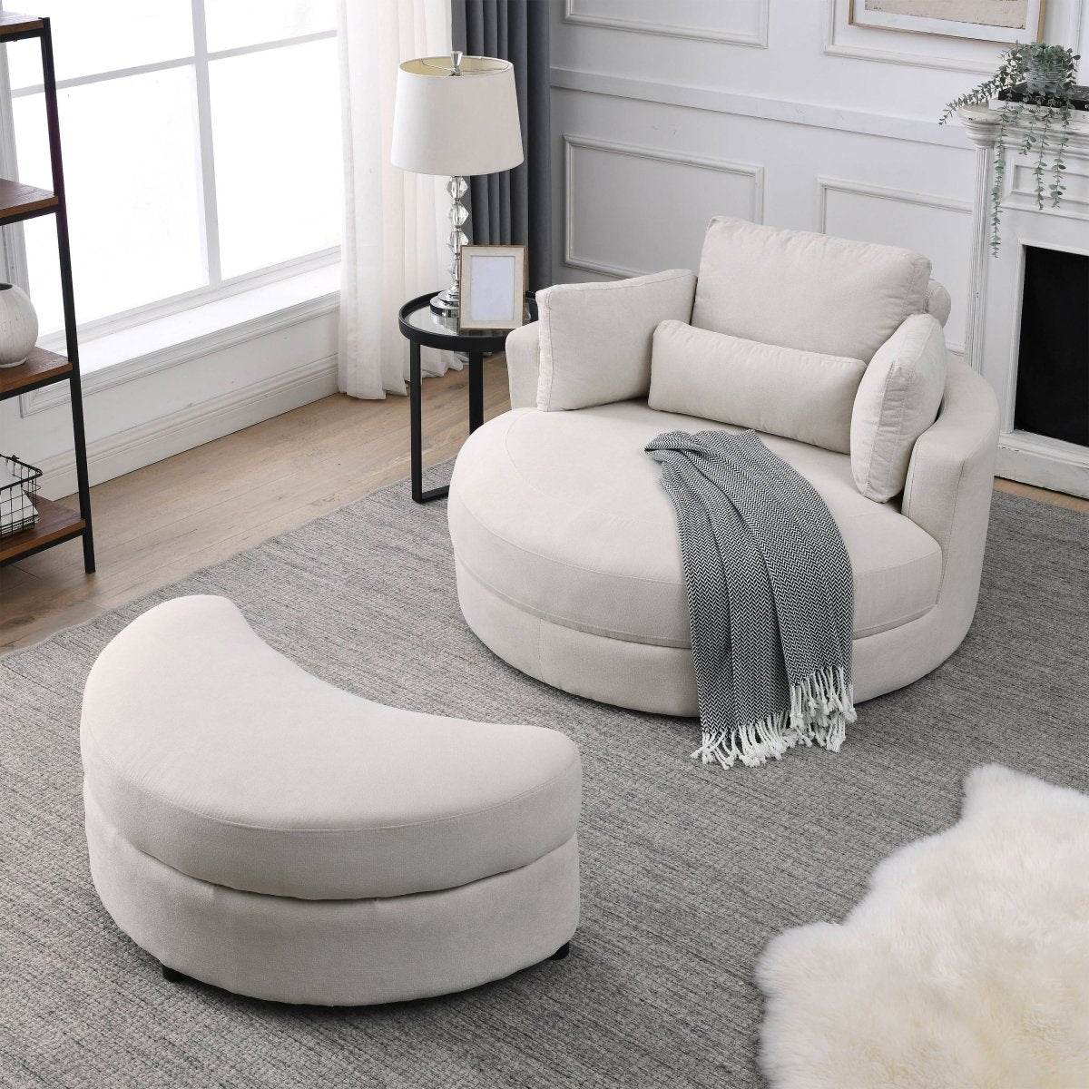 Modern Swivel Fabric Accent Chair With Storage Ottoman - Sleep Galleria
