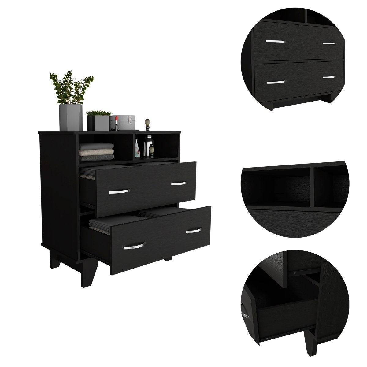 Modern Two Drawer Dresser With Shelves And Superior Top - Sleep Galleria