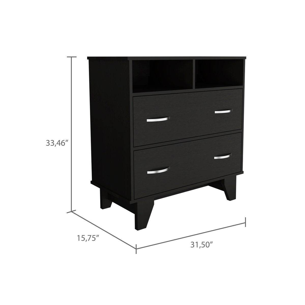 Modern Two Drawer Dresser With Shelves And Superior Top - Sleep Galleria