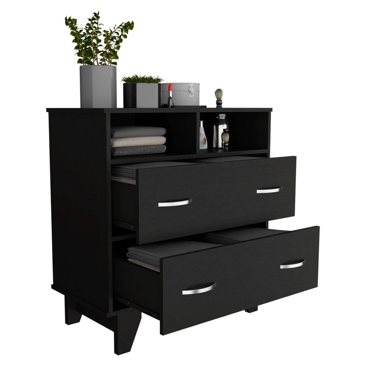 Modern Two Drawer Dresser With Shelves And Superior Top - Sleep Galleria