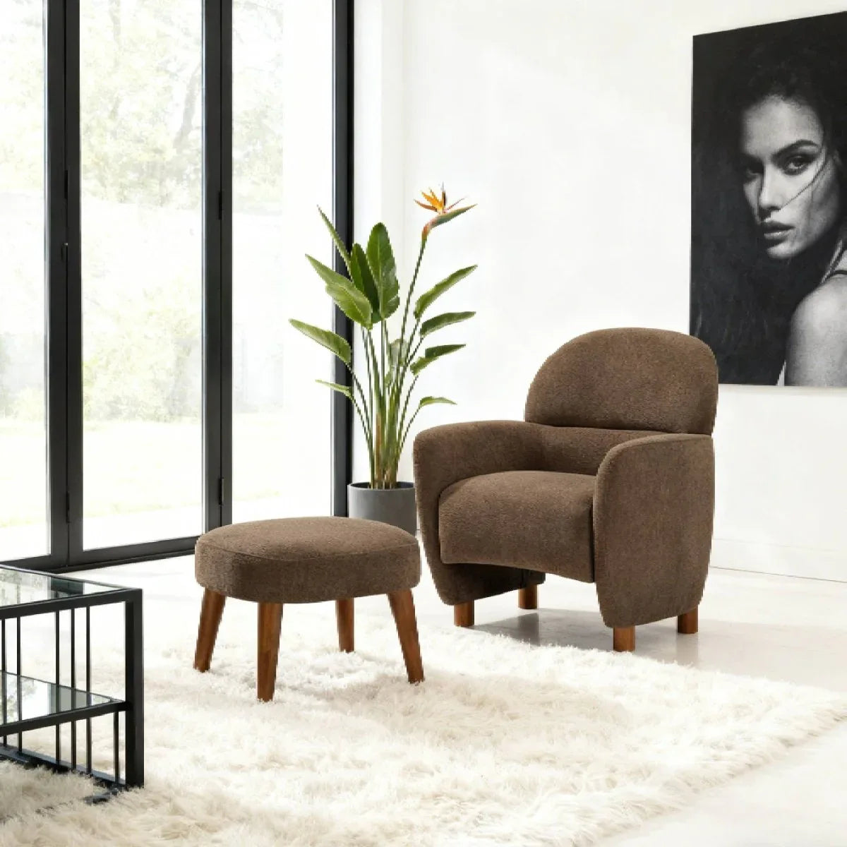 Modern Upholstered Fabric Lazy Chair With Ottoman - Omega Lifestyles