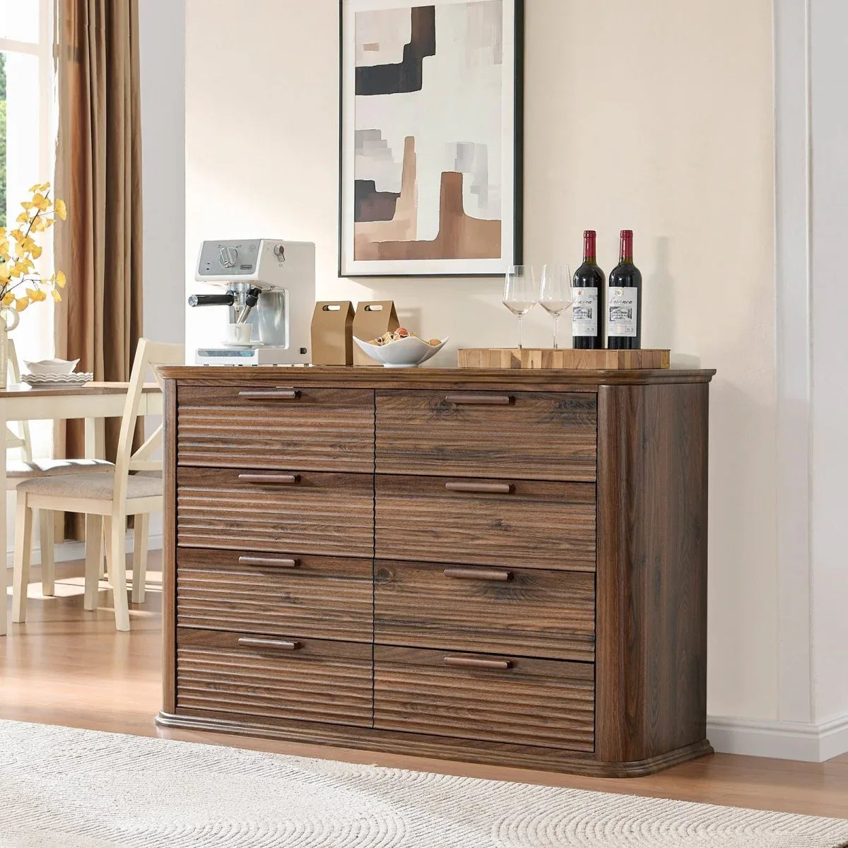 Modern Walnut 8-Drawer Curved Profile Dresser - Omega Lifestyles