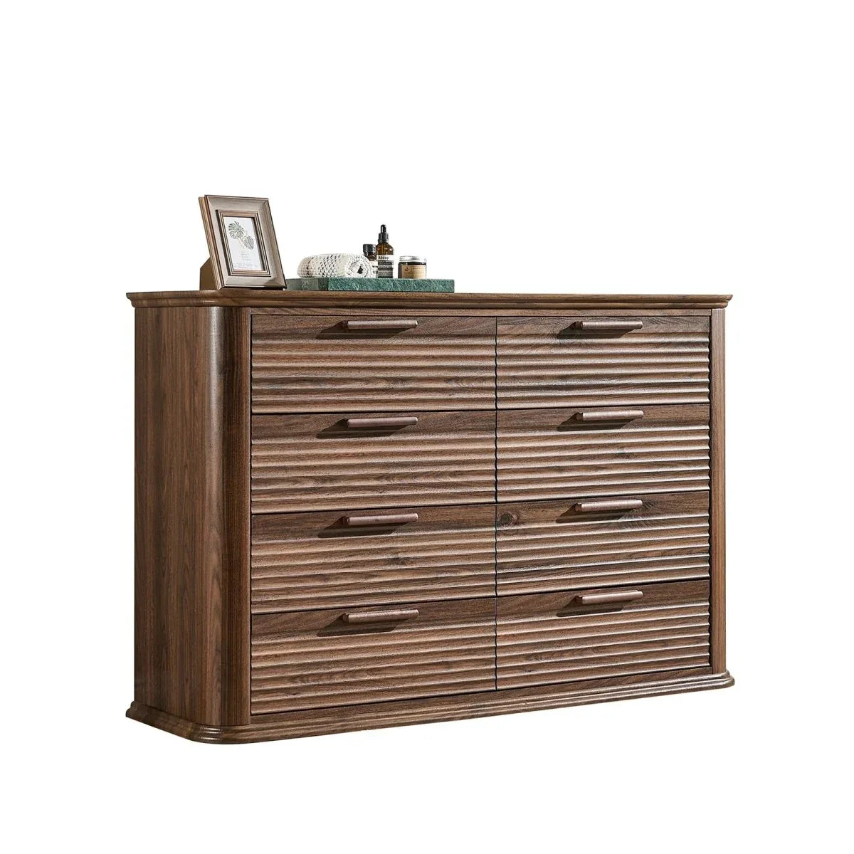 Modern Walnut 8-Drawer Curved Profile Dresser - Omega Lifestyles