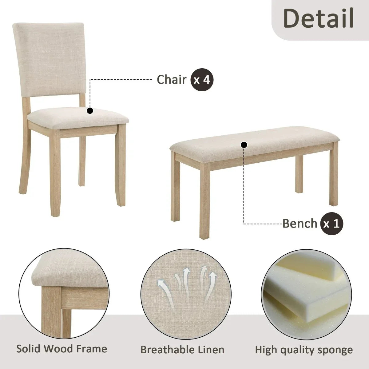 Modern Wooden 6-Piece Dining Table Set With Upholstered Chairs - Omega Lifestyles