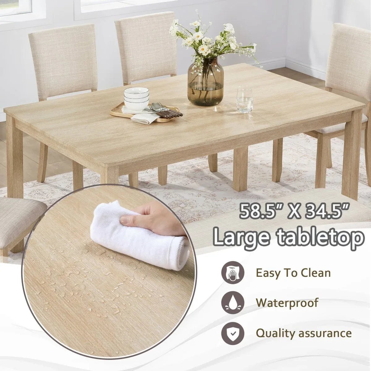 Modern Wooden 6-Piece Dining Table Set With Upholstered Chairs - Omega Lifestyles