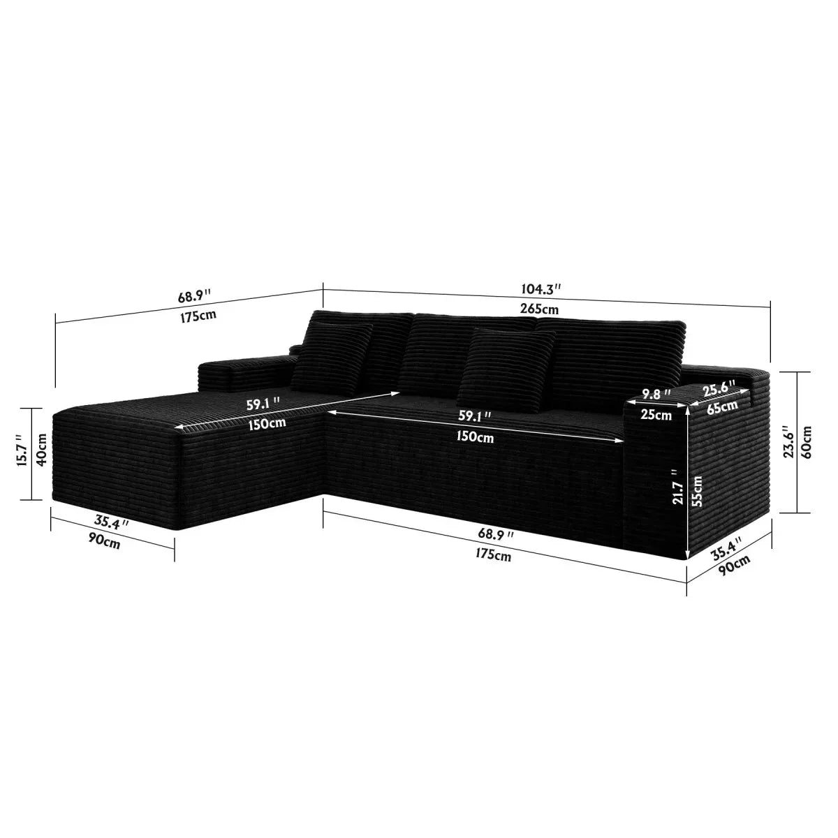 Modular 2-Piece Plush Corduroy Sectional Sofa - Omega Lifestyles