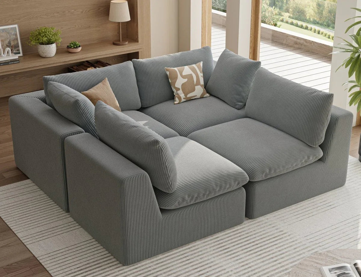 Modular Oversized 4-Seater Corduroy Sectional Sofa - Omega Lifestyles