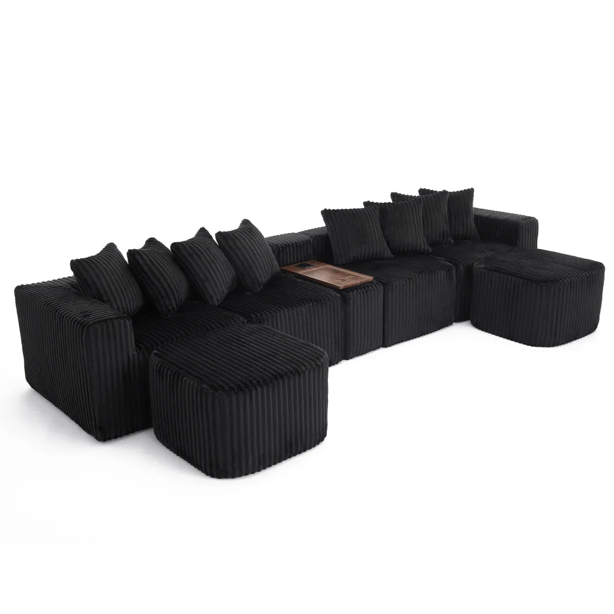 Modular U-Shaped 6-Seat Corduroy Sofa With Console - Omega Lifestyles