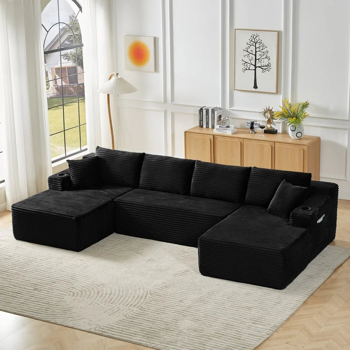 Modular U-Shaped Corduroy 6-Seat Sectional Sofa - Omega Lifestyles