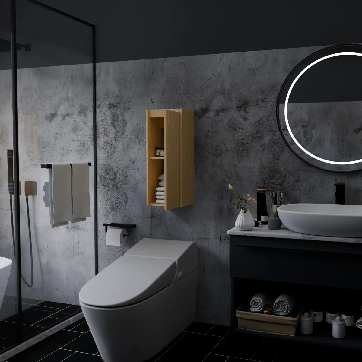 Natural Bamboo Large Capacity Floating Side Cabinet - Omega Lifestyles