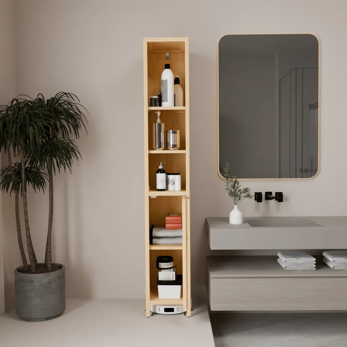 Natural Bamboo Tall Storage Cabinet With Shelves - Omega Lifestyles