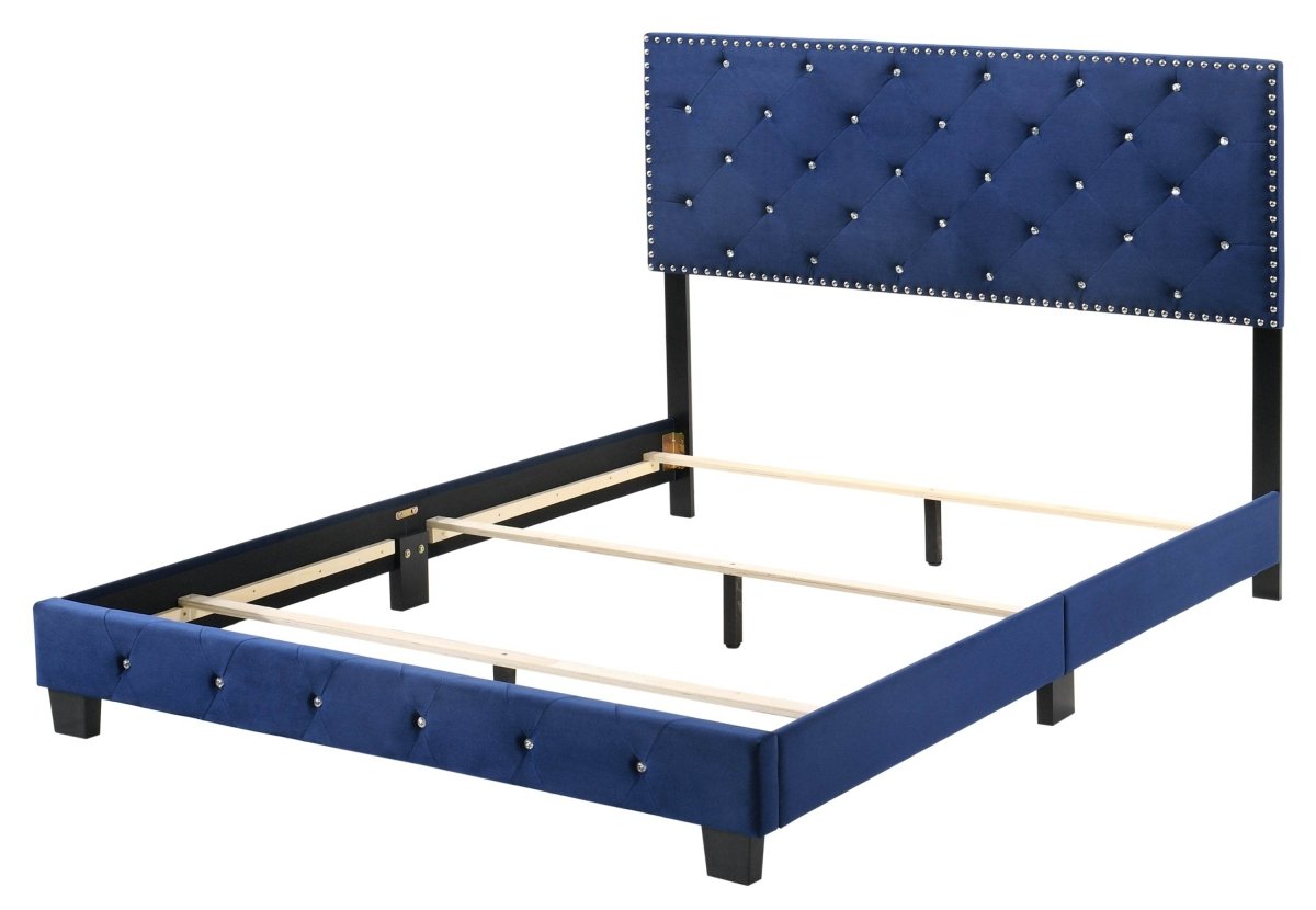 Navy Blue Velvet Full Upholstered Bed Frame - Serenova - Omega Lifestyles