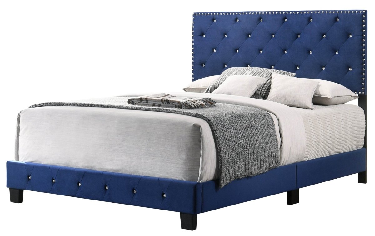 Navy Blue Velvet Full Upholstered Bed Frame - Serenova - Omega Lifestyles