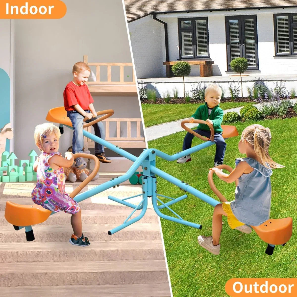 Outdoor Kids Quad-Seat Spinning Stainless Steel Seesaw - Omega Lifestyles