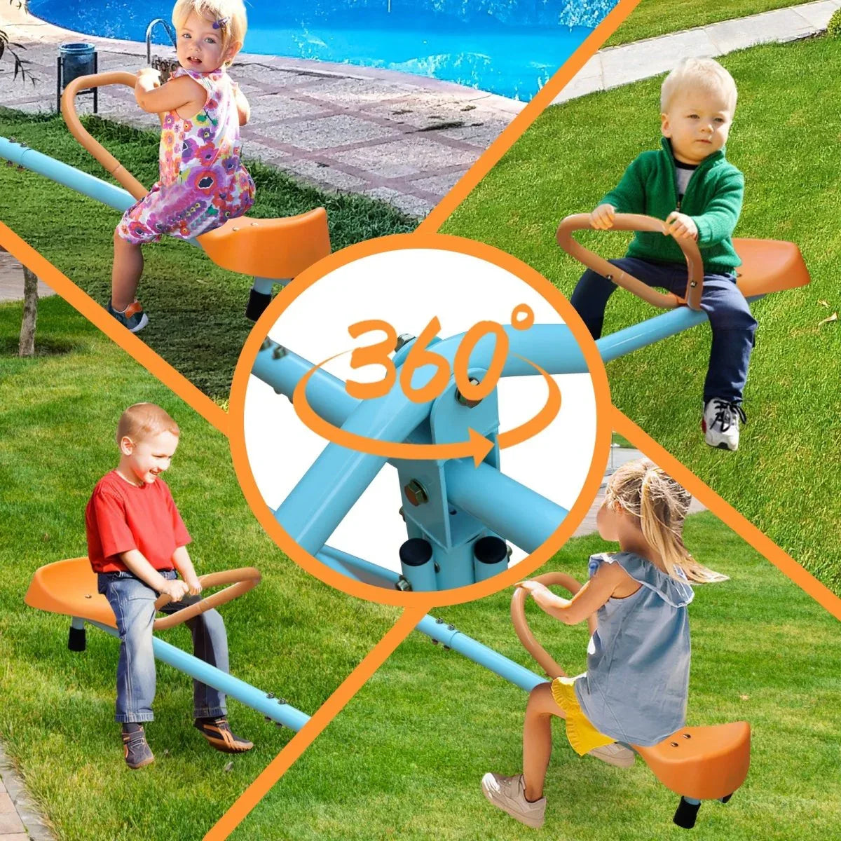 Outdoor Kids Quad-Seat Spinning Stainless Steel Seesaw - Omega Lifestyles