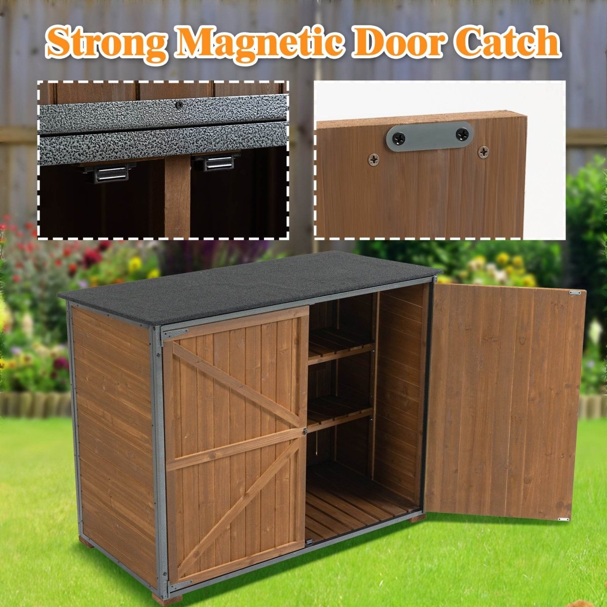 Outdoor Wood And Metal Garden Storage Cabinet Shed - Omega Lifestyles
