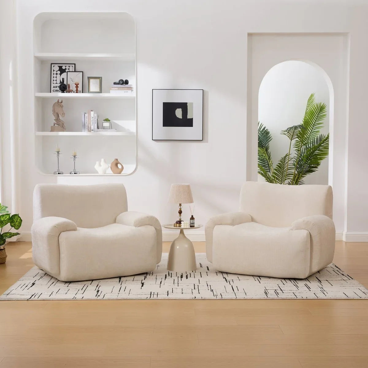 Oversized Chenille Foam Filled Beige Armchair - Omega Lifestyles