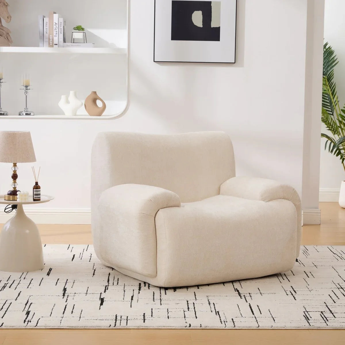 Oversized Chenille Foam Filled Beige Armchair - Omega Lifestyles