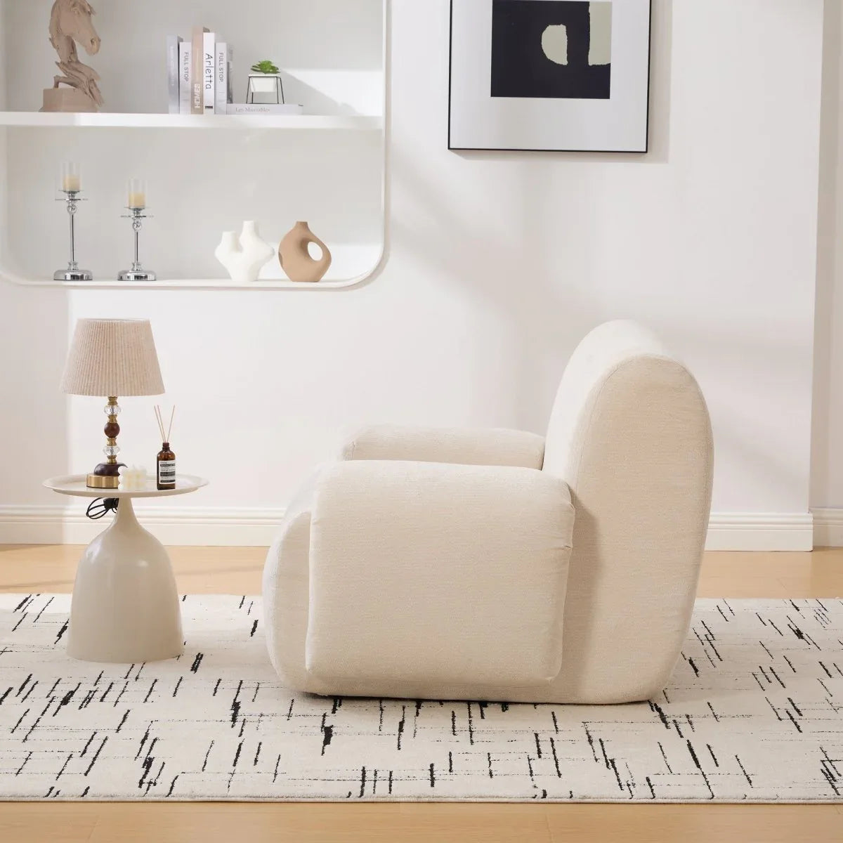 Oversized Chenille Foam Filled Beige Armchair - Omega Lifestyles