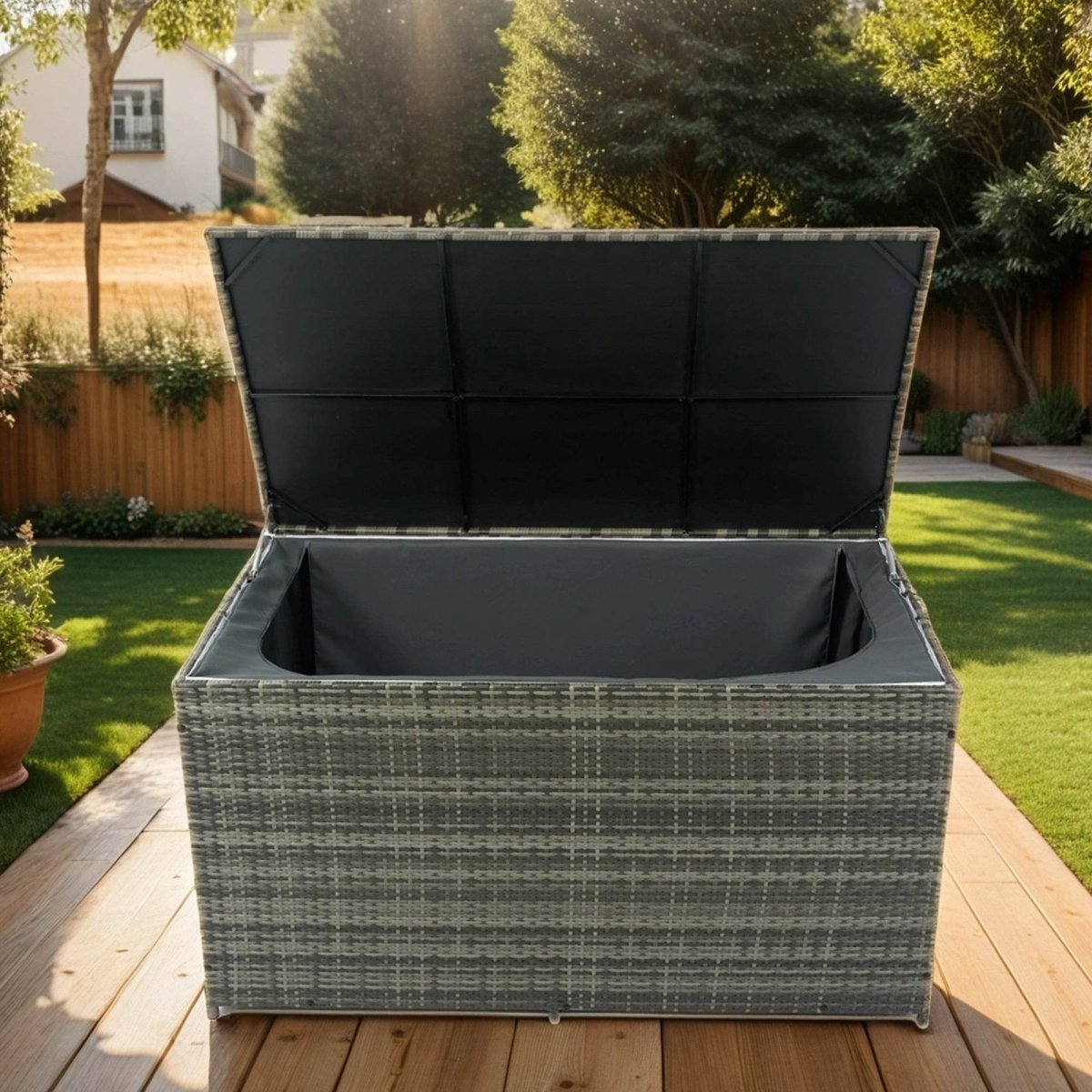 Oversized Grey PE Rattan Waterproof Outdoor Storage Box - Omega Lifestyles