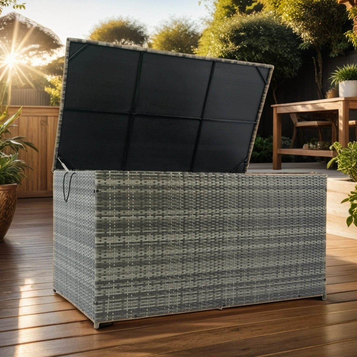 Oversized Grey PE Rattan Waterproof Outdoor Storage Box - Omega Lifestyles
