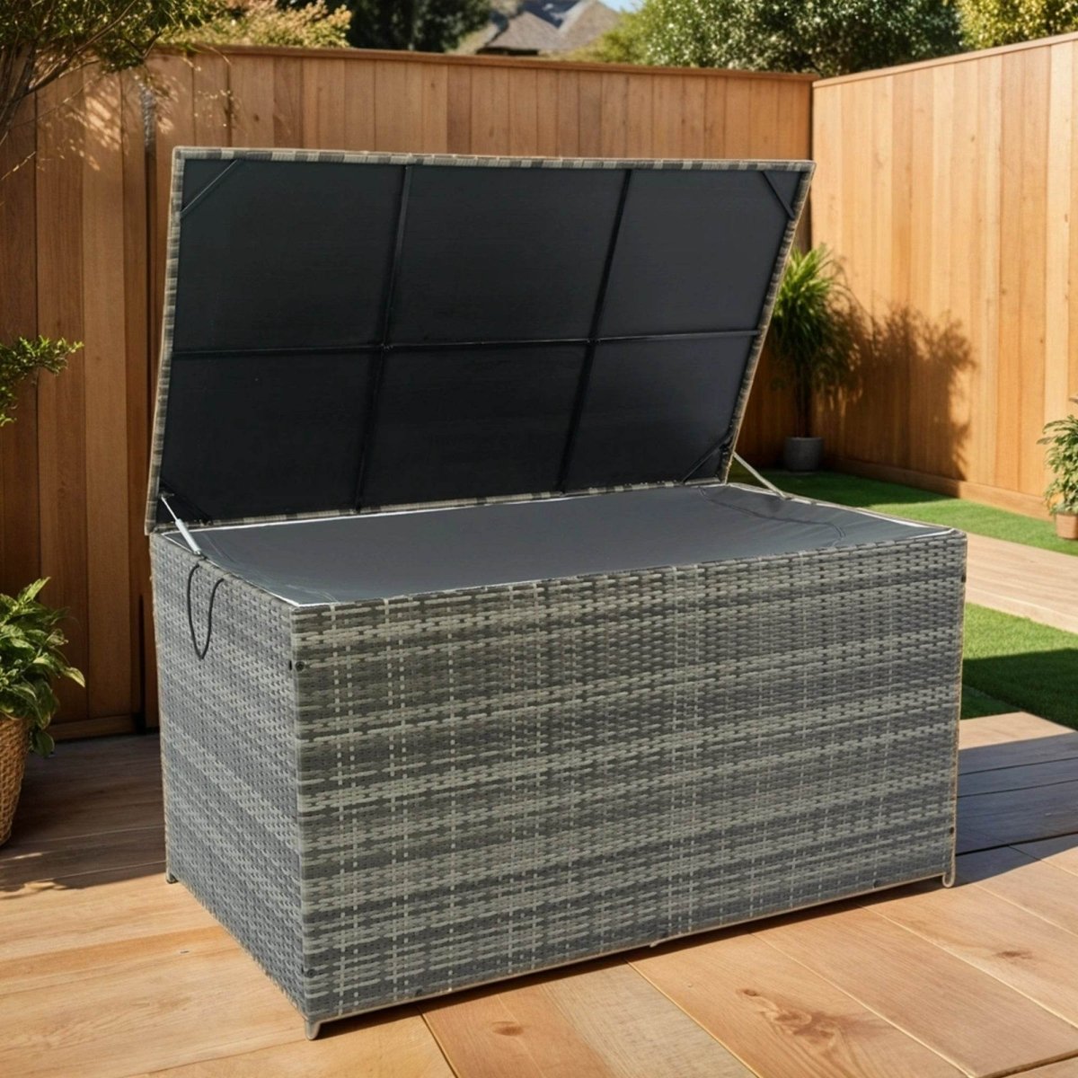 Oversized Grey PE Rattan Waterproof Outdoor Storage Box - Omega Lifestyles
