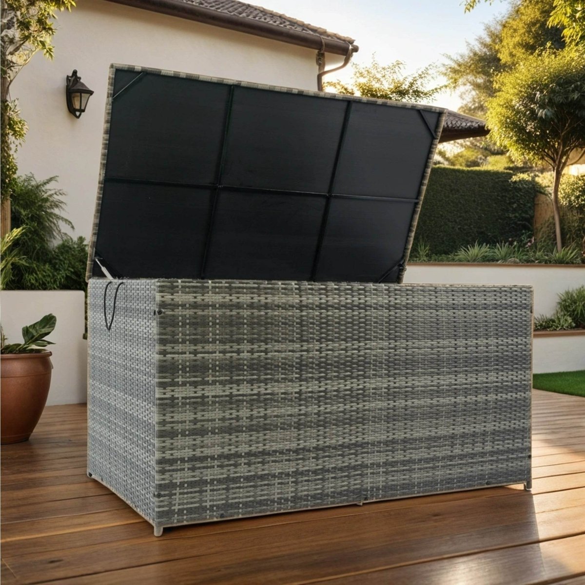 Oversized Grey PE Rattan Waterproof Outdoor Storage Box - Omega Lifestyles