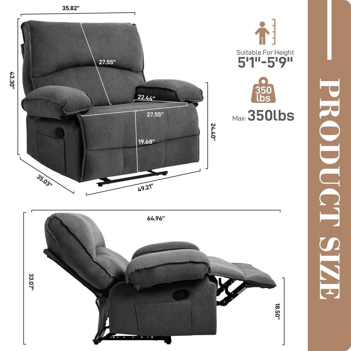 Oversized Manual Push - Back Velvet Massage Recliner Chair - Serenova - Omega Lifestyles