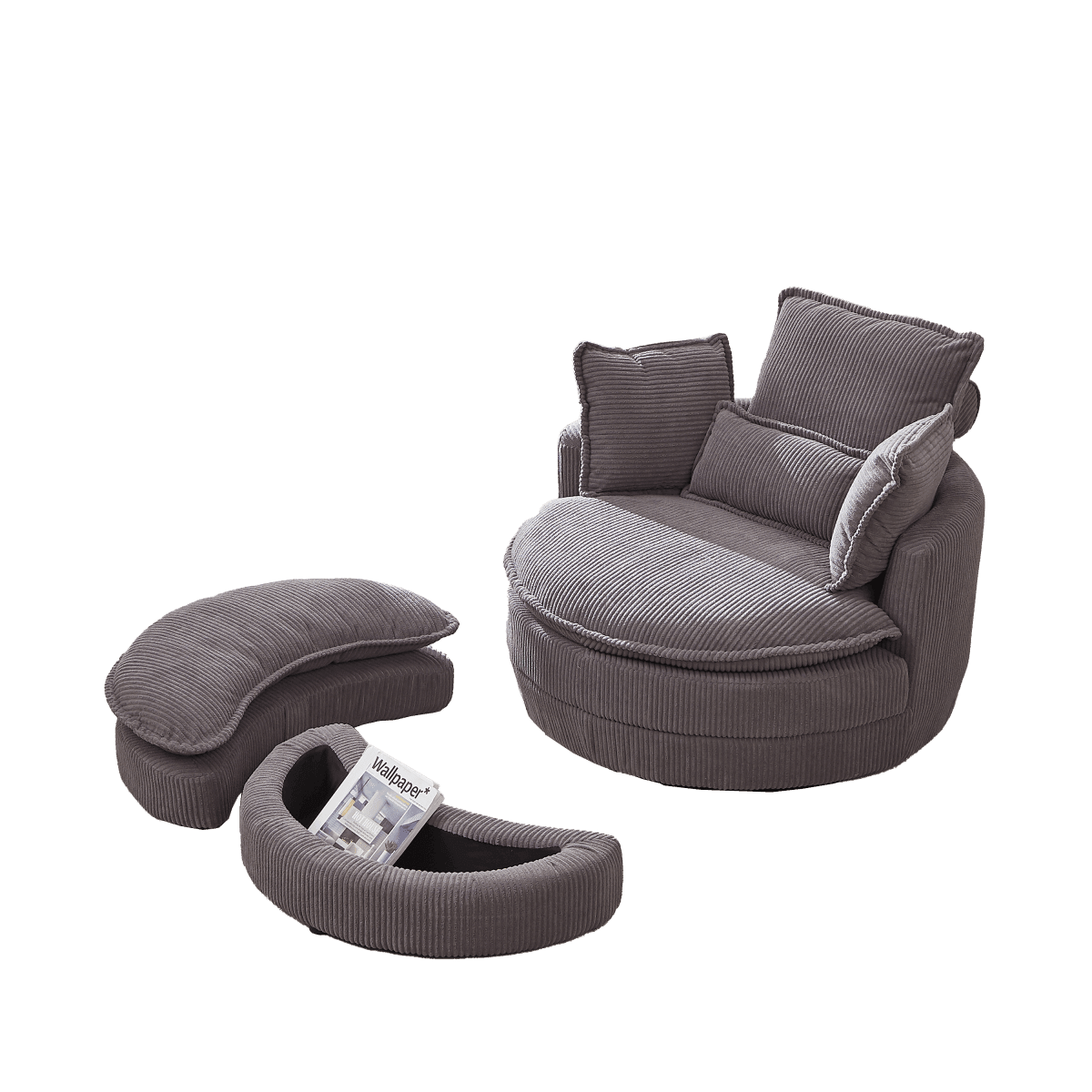 Oversized Modern Corduroy Swivel Chair With Ottoman - Sleep Galleria