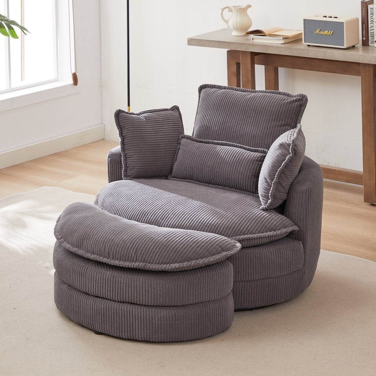 Oversized Modern Corduroy Swivel Chair With Ottoman - Sleep Galleria