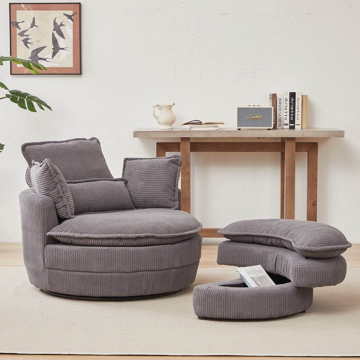 Oversized Modern Corduroy Swivel Chair With Ottoman - Sleep Galleria