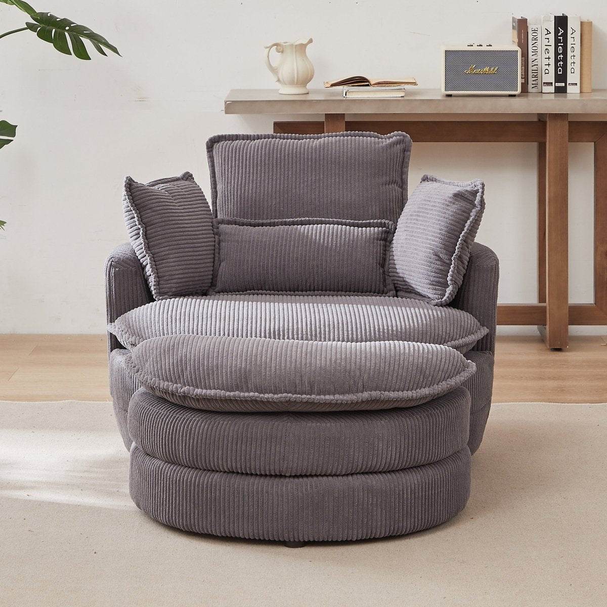 Oversized Modern Corduroy Swivel Chair With Ottoman - Sleep Galleria