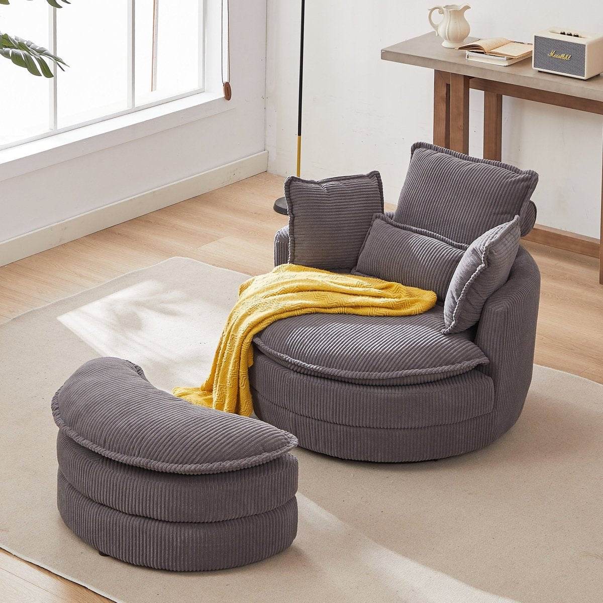 Oversized Modern Corduroy Swivel Chair With Ottoman - Sleep Galleria