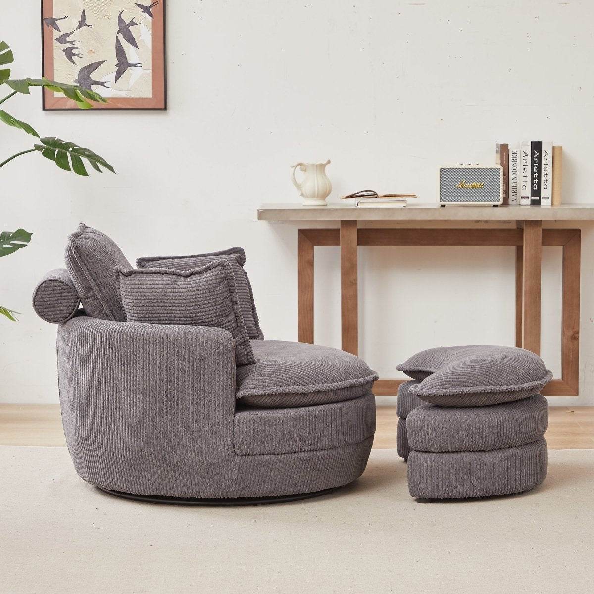 Oversized Modern Corduroy Swivel Chair With Ottoman - Sleep Galleria