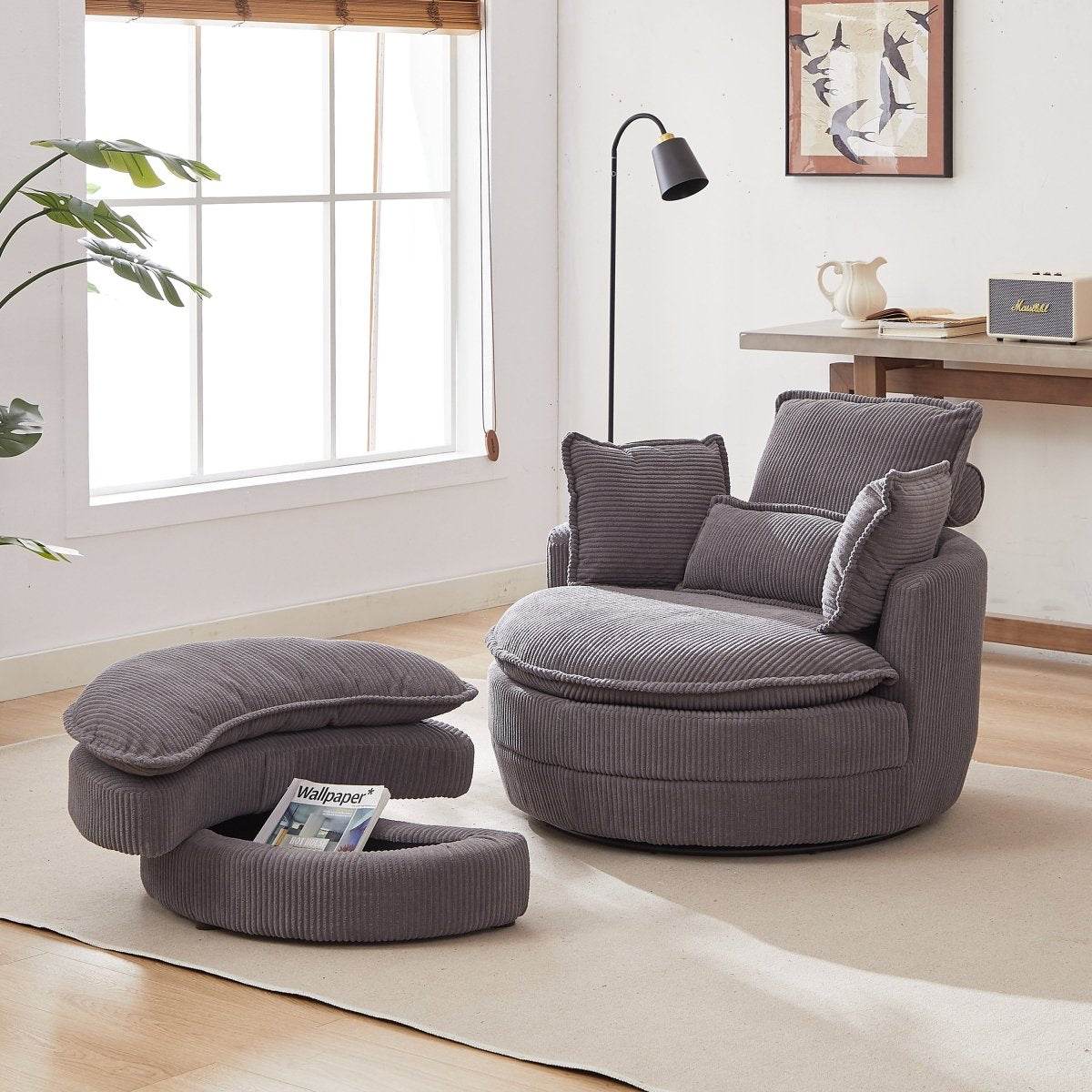 Oversized Modern Corduroy Swivel Chair With Ottoman - Sleep Galleria