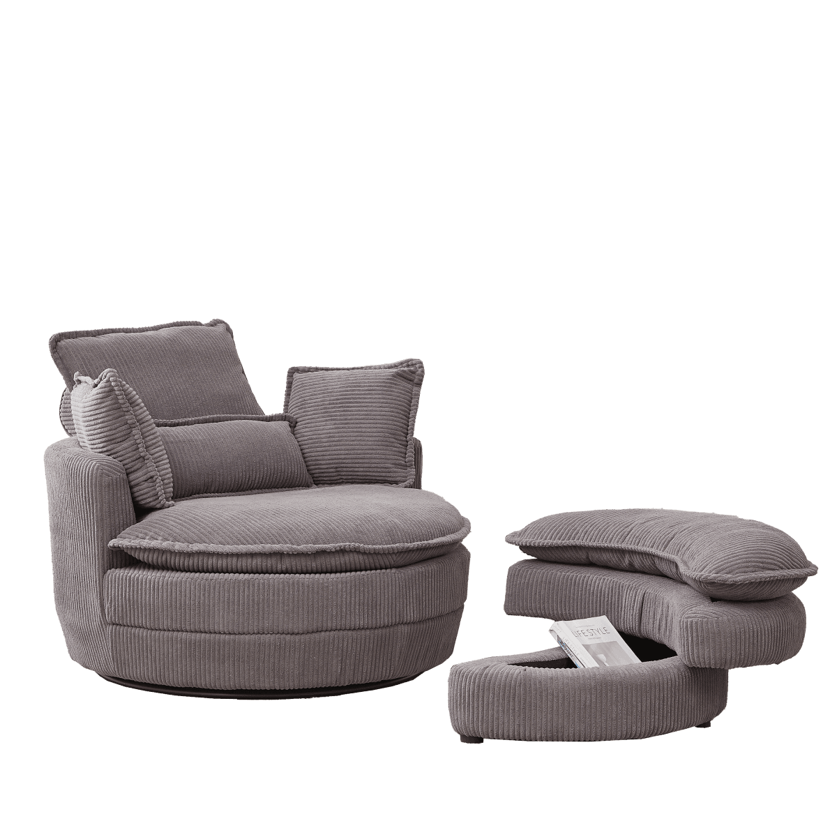 Oversized Modern Corduroy Swivel Chair With Ottoman - Sleep Galleria