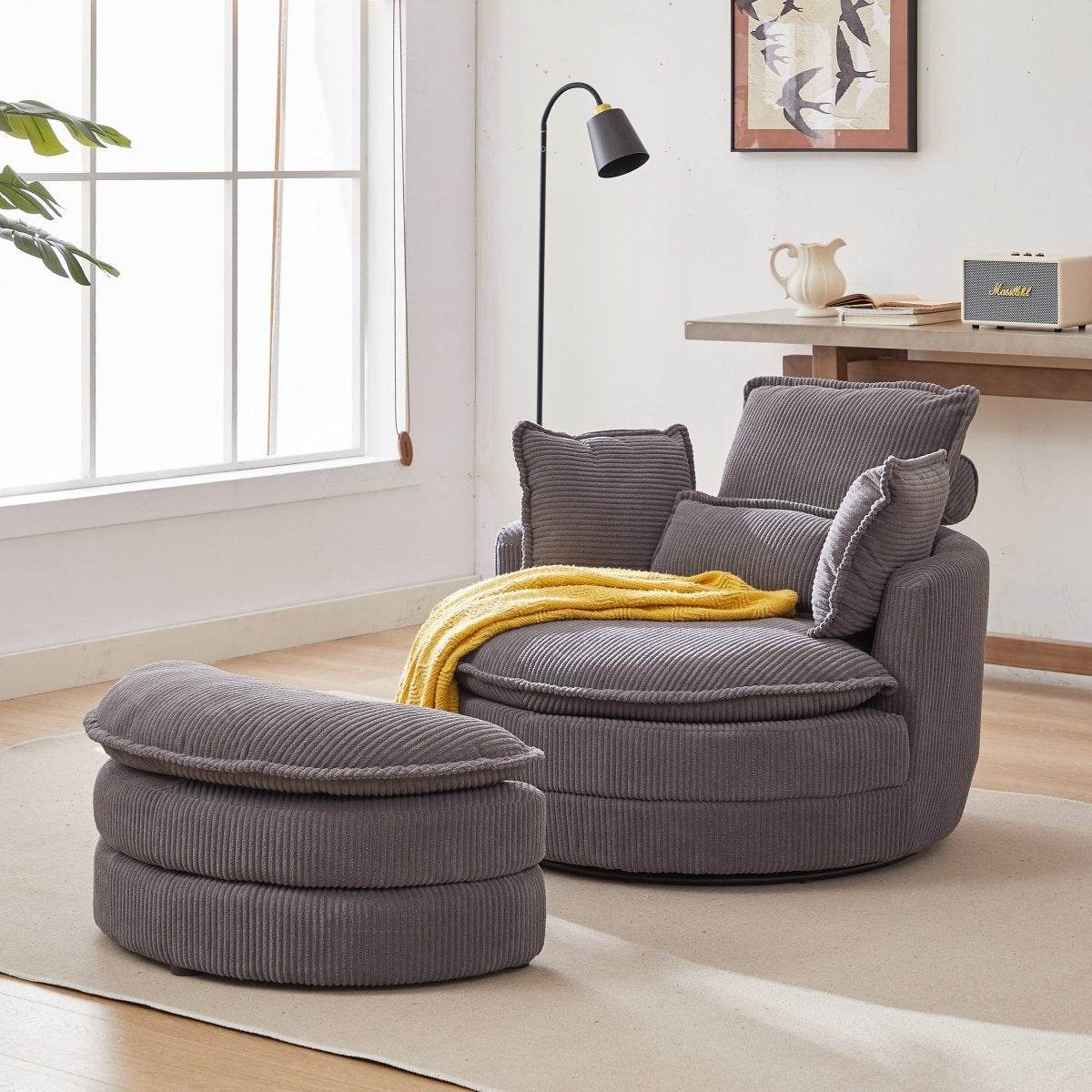 Oversized Modern Corduroy Swivel Chair With Ottoman - Sleep Galleria