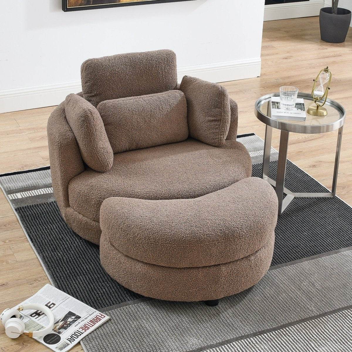 Oversized Modern Swivel Fabric Lounge Chair With Ottoman - Sleep Galleria