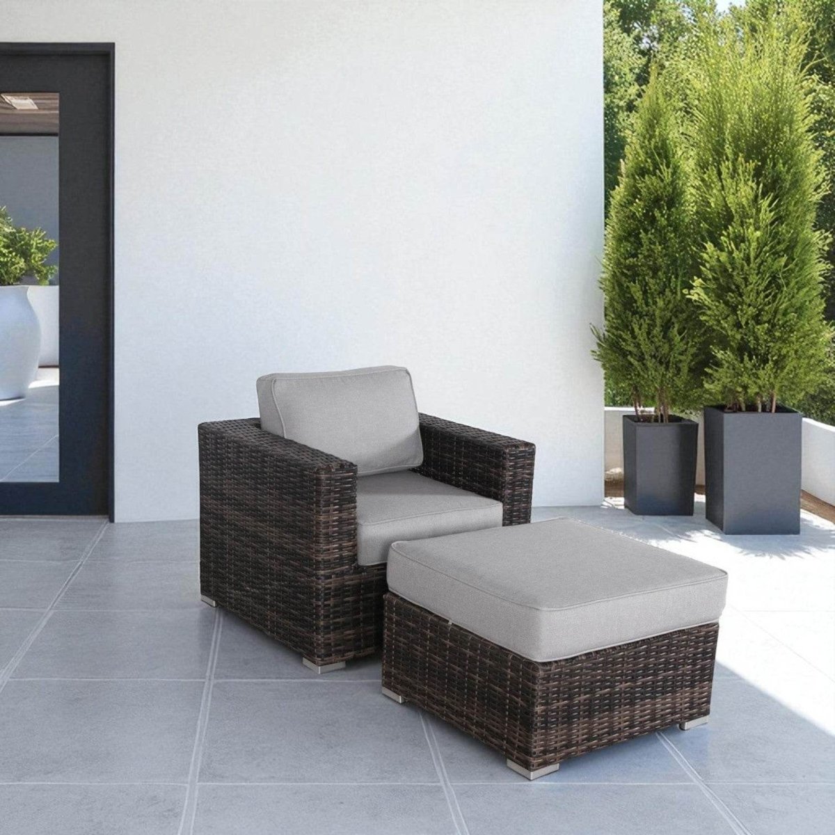 Oversized Weather - Resistant Wicker Armchair With Ottoman - Serenova - Omega Lifestyles