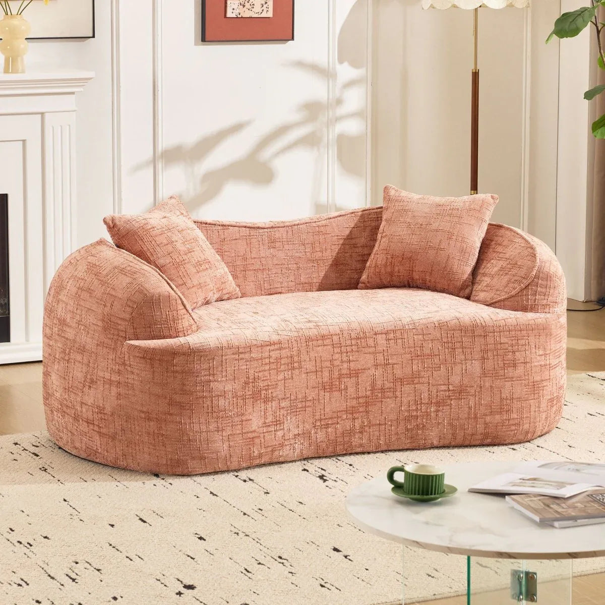 Pink Chenille Foam Spring Two-Seater Sofa With Pillows - Omega Lifestyles