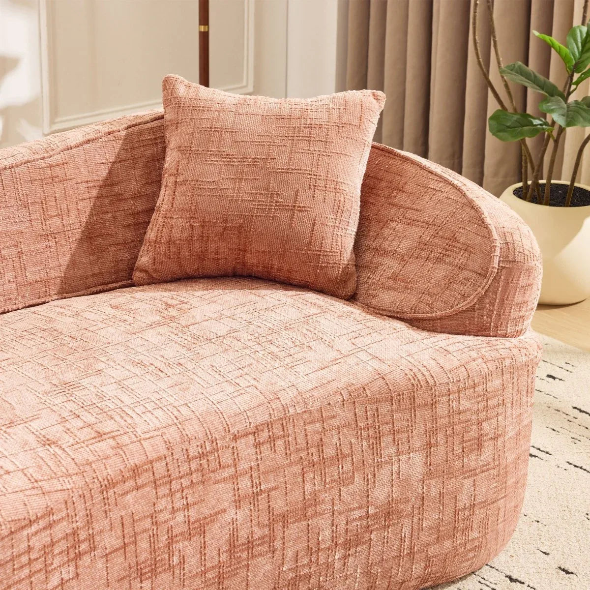 Pink Chenille Foam Spring Two-Seater Sofa With Pillows - Omega Lifestyles